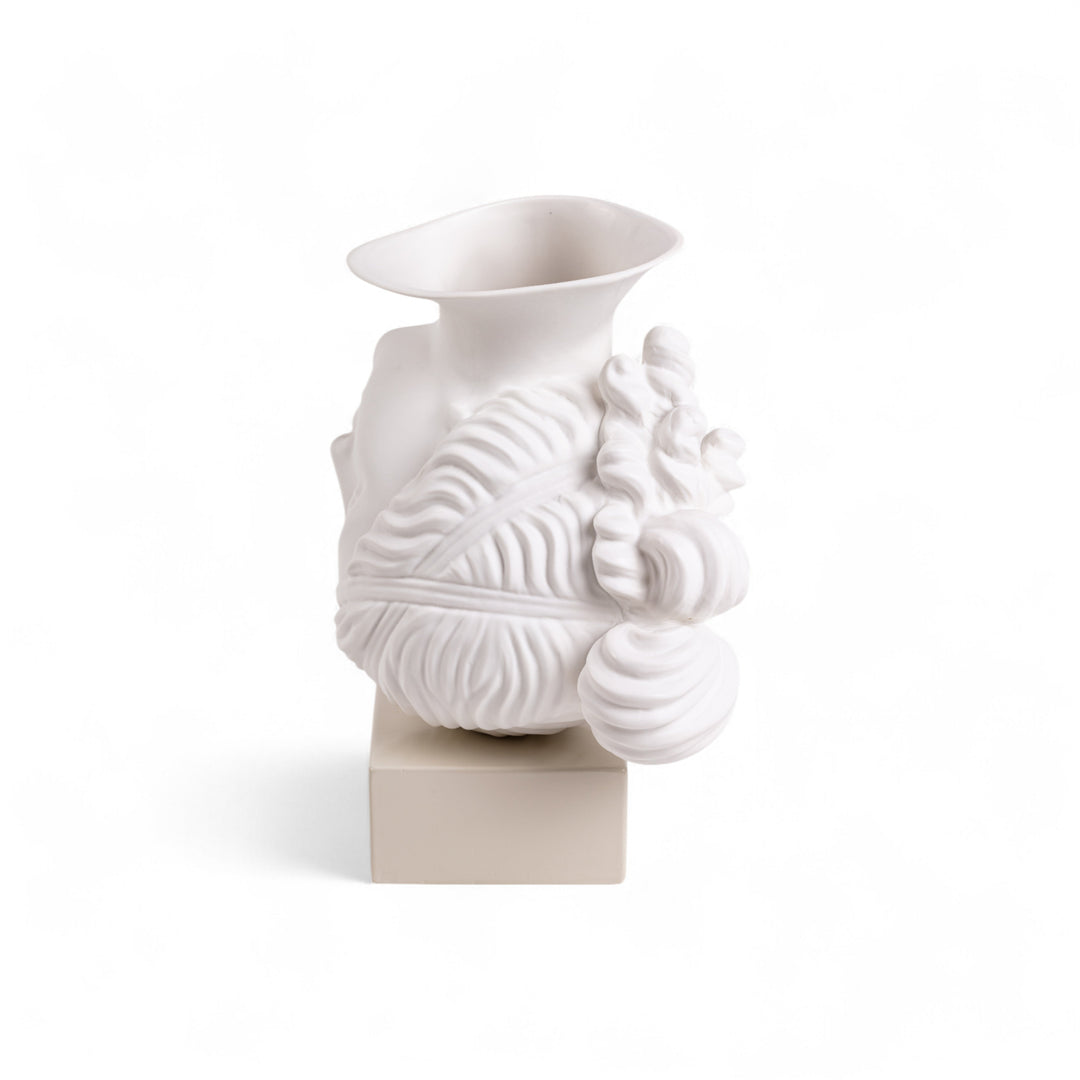 Seletti Amor Volat Head Vase, side view of the curled hair and ribbon detail