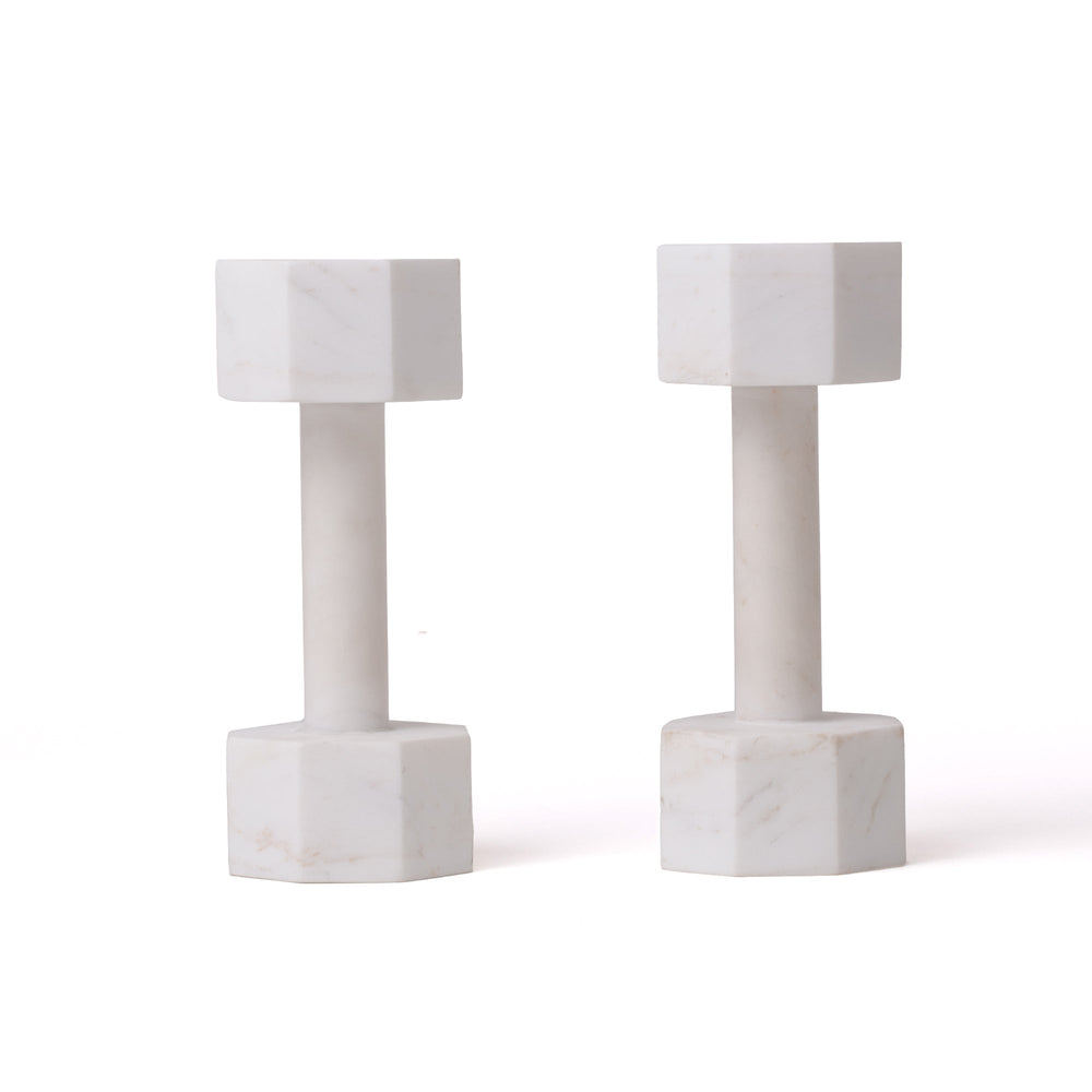 Seletti Lvdis Marble Dumbbells 2 kg (Set of 2), the two dumbbells standing upright side by side