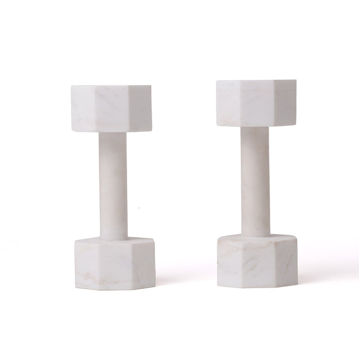 Seletti Lvdis Marble Dumbbells 2 kg (Set of 2), the two dumbbells standing upright side by side