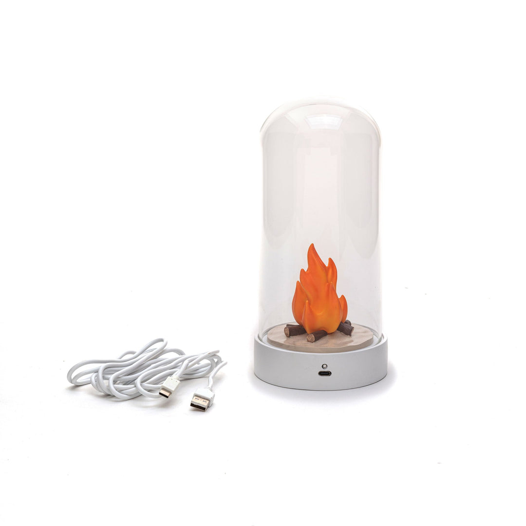 Seletti My Little Bonfire, lamp shown with its USB charging cable
