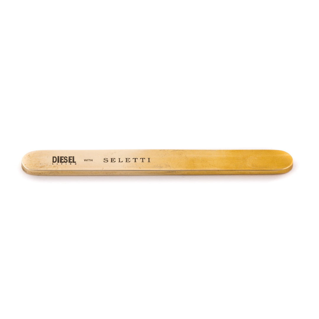 Seletti Cosmic Diner Lunar Stirrer, flat brass coffee stirrer stamped Diesel with Seletti