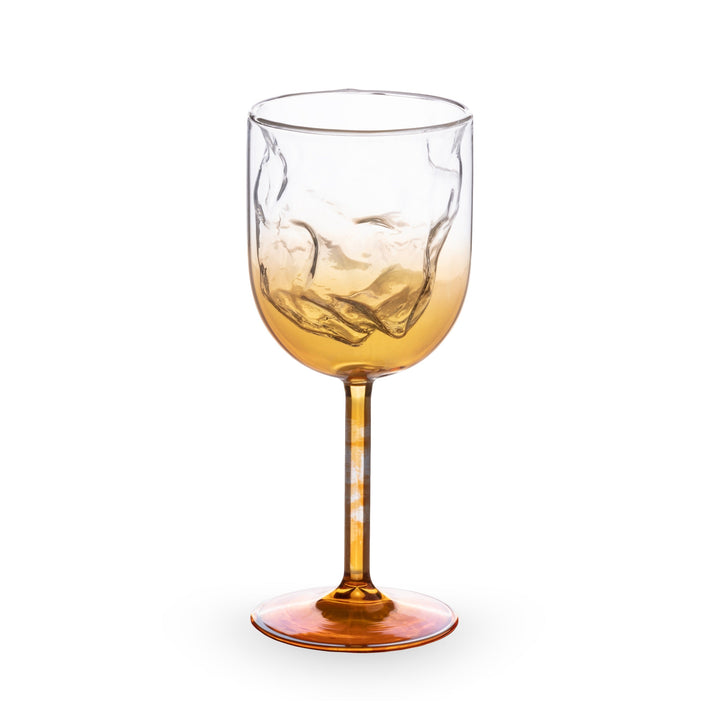 Seletti Cosmic Diner Meteorite Wine Glass, stemmed wine glass with a crumpled clear bowl fading to an amber stem