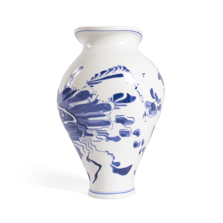 Seletti Classics on Acid Floral Delft Vase, front view with a large blue flower motif