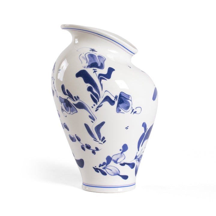 Seletti Classics on Acid Floral Delft Vase, three-quarter view showing the asymmetric shoulder