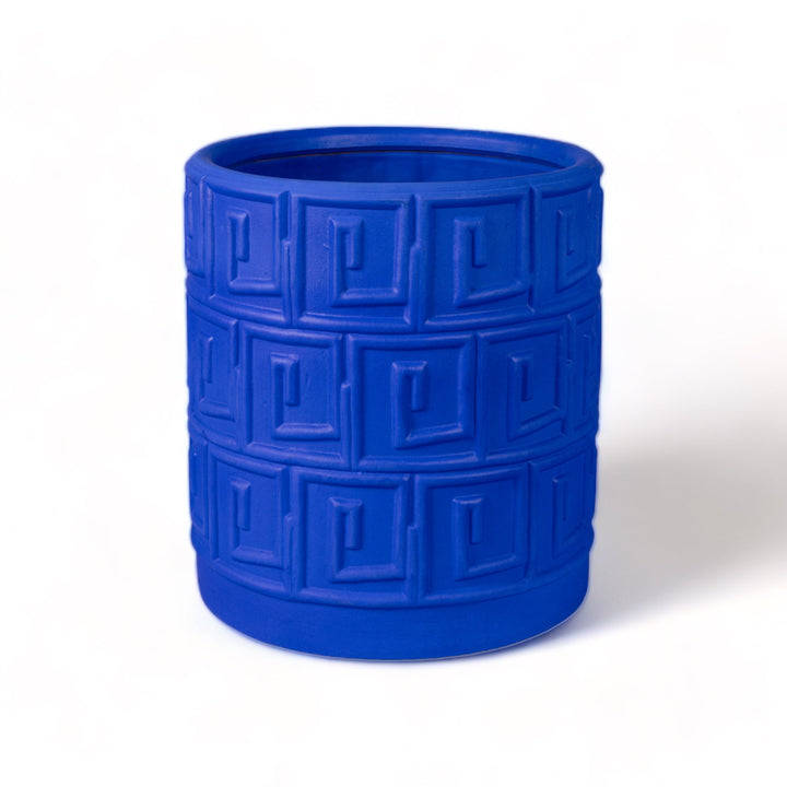 Seletti Magna Graecia Terracotta Vase Greca Blue, the Greek key pot alone, front view