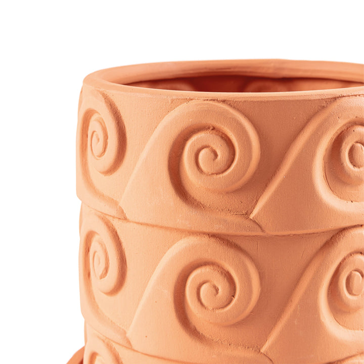 Seletti Magna Graecia Terracotta Vase Onda, close-up of the rolling wave relief