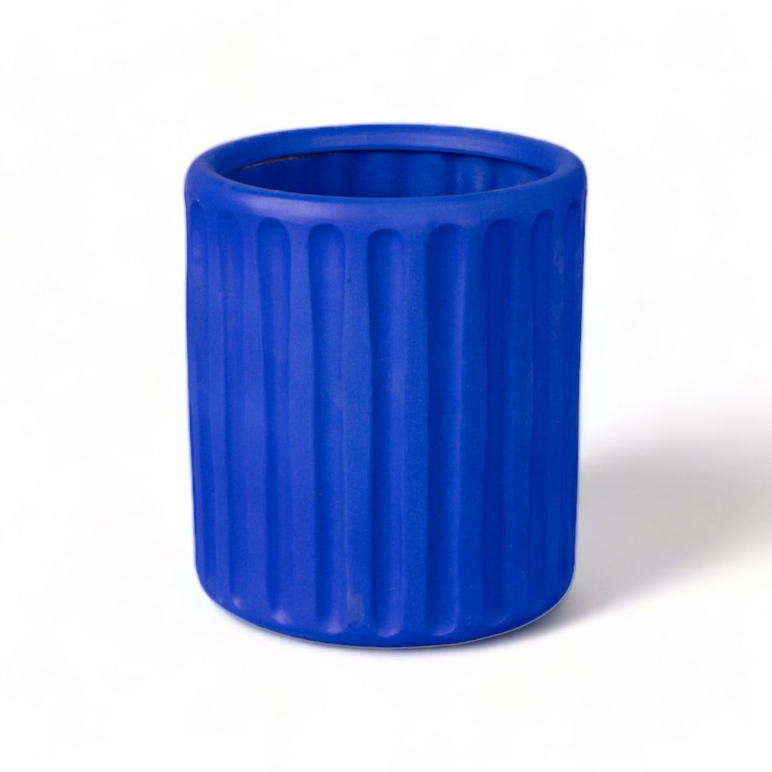 Seletti Magna Graecia Terracotta Vase Dorico Blue, the fluted blue pot without its saucer