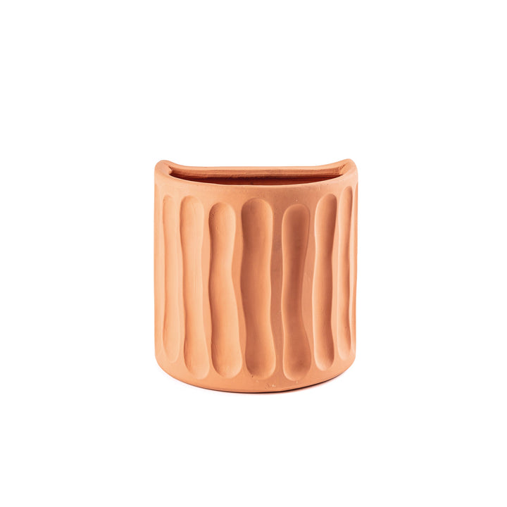 Seletti Magna Graecia Terracotta Wall Vase Dorico, half-round terracotta wall vase with vertical Doric fluting