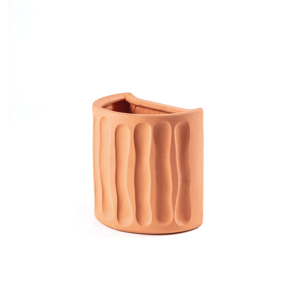 Seletti Magna Graecia Terracotta Wall Vase Dorico, angled view of the fluted wall vase