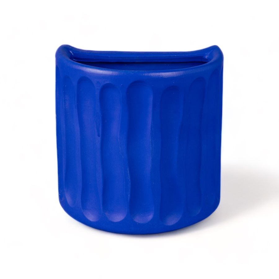 Seletti Magna Graecia Terracotta Wall Vase Dorico Blue, cobalt blue half-round wall vase with vertical fluting, front