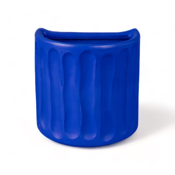 Seletti Magna Graecia Terracotta Wall Vase Dorico Blue, cobalt blue half-round wall vase with vertical fluting, front