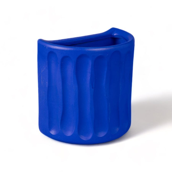 Seletti Magna Graecia Terracotta Wall Vase Dorico Blue, angled view of the fluted blue wall vase