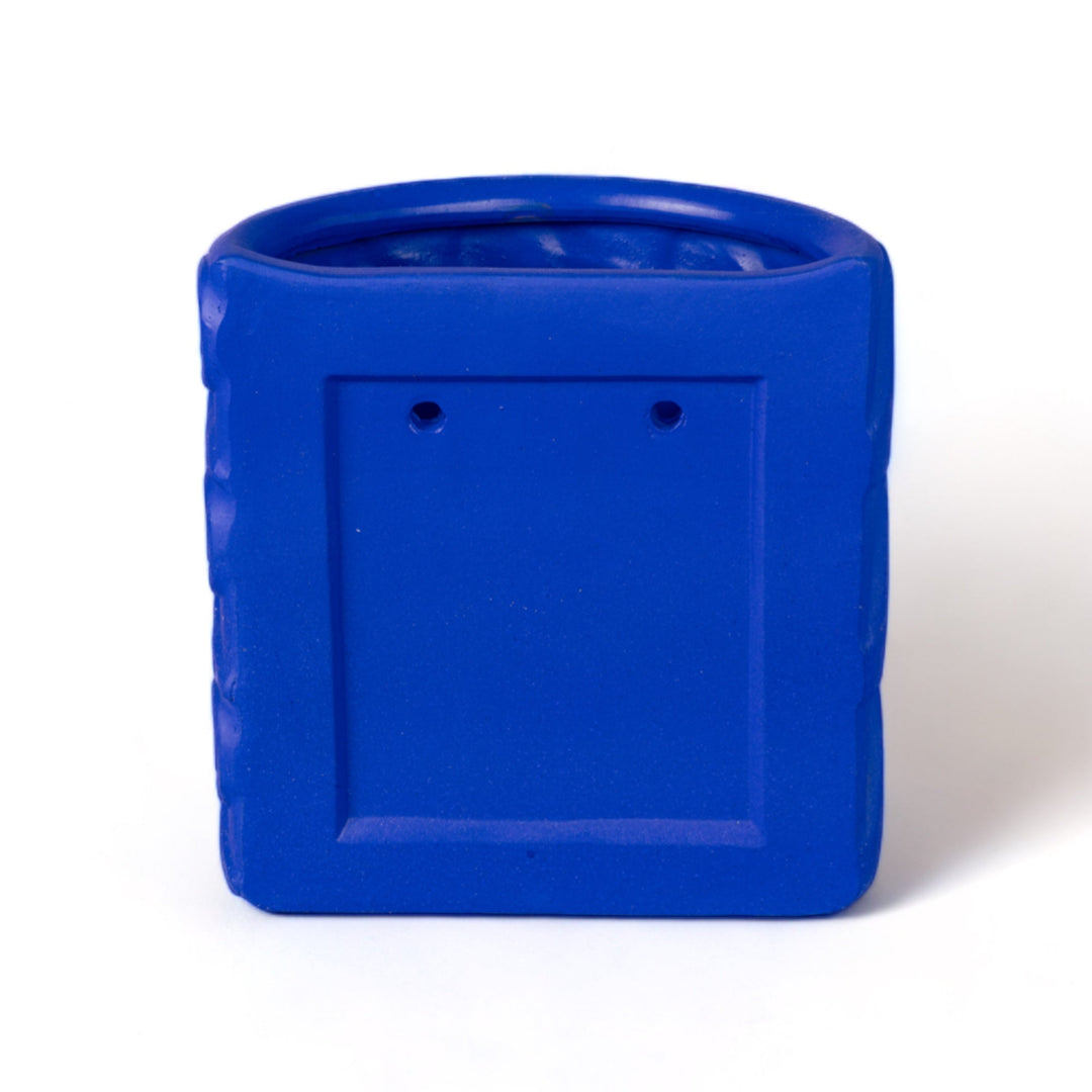 Seletti Magna Graecia Terracotta Wall Vase Onde Blue, flat blue back panel with two hanging holes