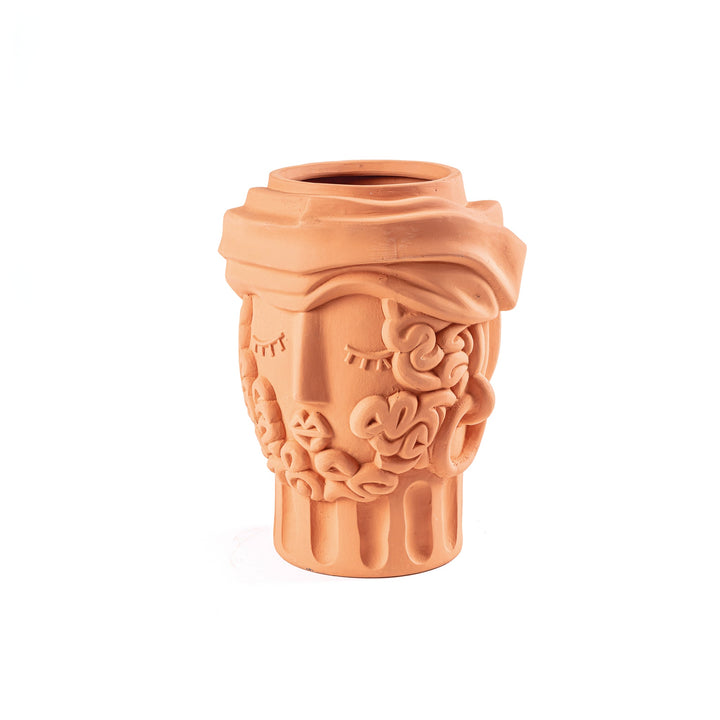 Seletti Magna Graecia Terracotta Head Vase Man, terracotta head vase of a man in a turban with stylized features