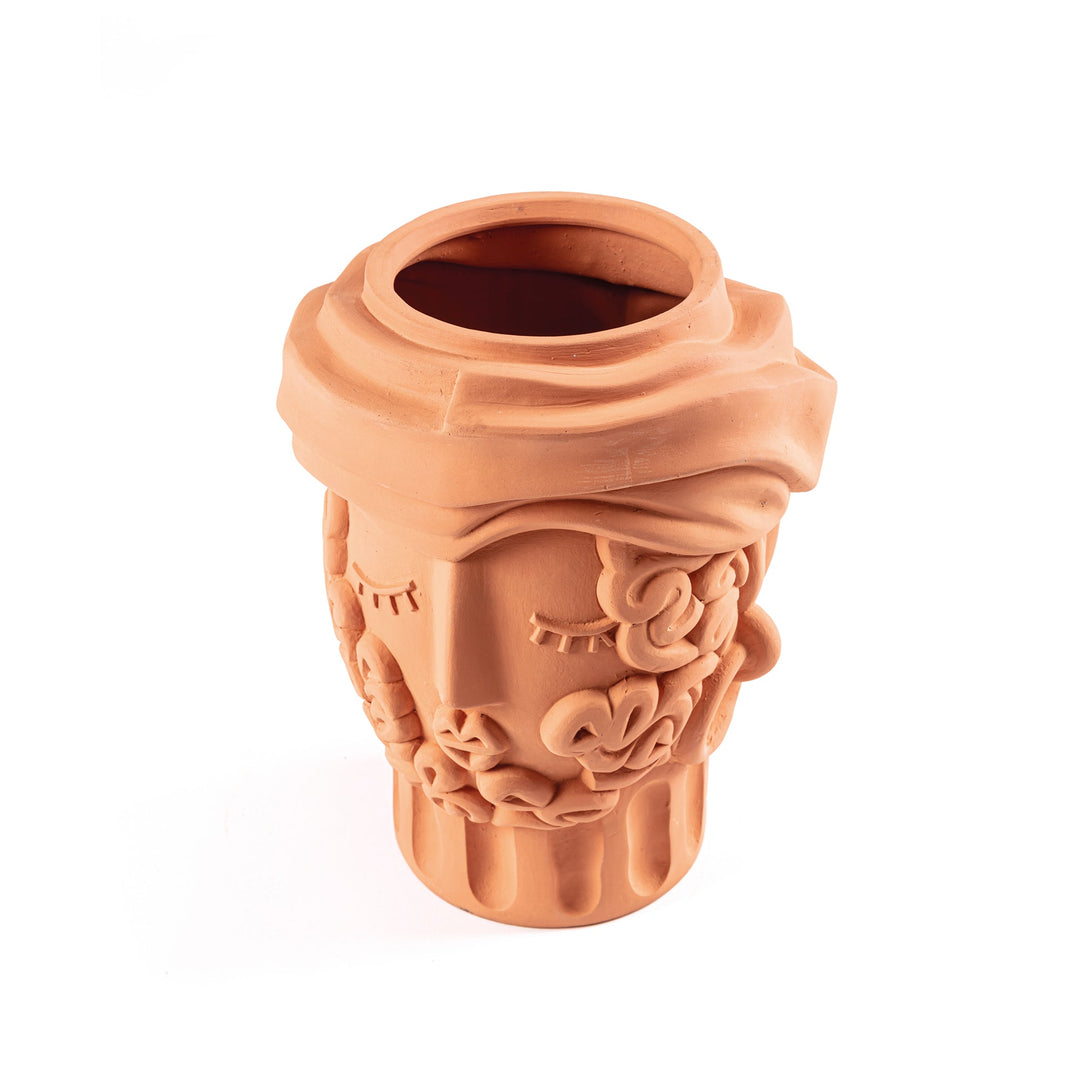 Seletti Magna Graecia Terracotta Head Vase Man, view into the open top of the head vase