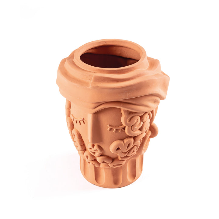 Seletti Magna Graecia Terracotta Head Vase Man, view into the open top of the head vase