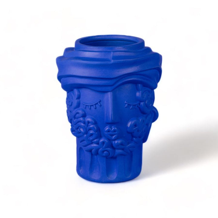 Seletti Magna Graecia Terracotta Head Vase Man Blue, cobalt blue head vase of a turbaned man, front view