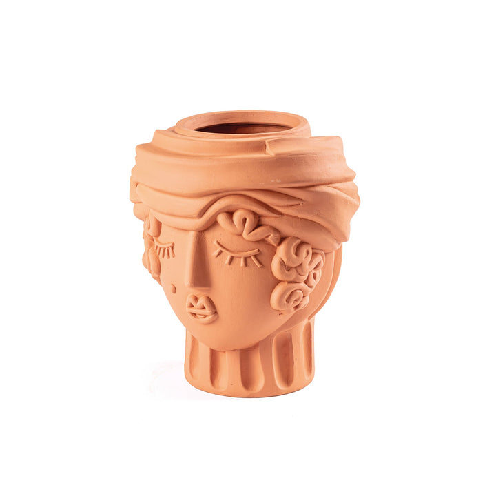 Seletti Magna Graecia Terracotta Head Vase Woman, terracotta head vase of a woman with a headscarf and curls