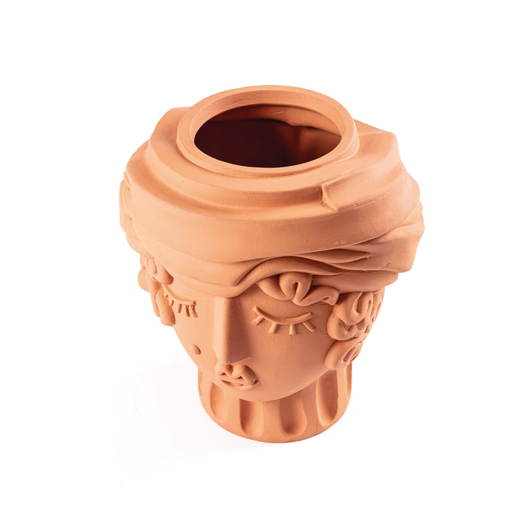 Seletti Magna Graecia Terracotta Head Vase Woman, view into the wide opening at the top