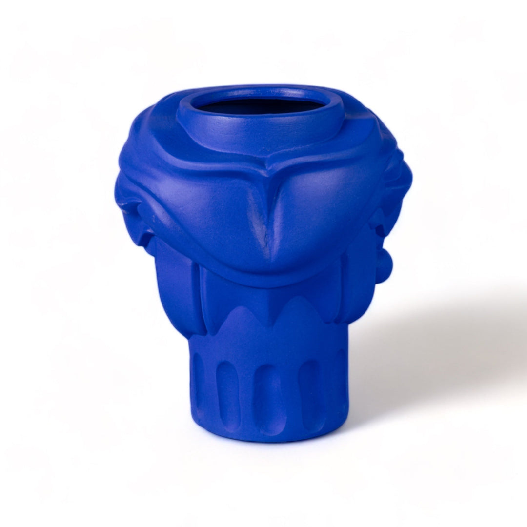 Seletti Magna Graecia Terracotta Head Vase Woman Blue, side view of the woman&