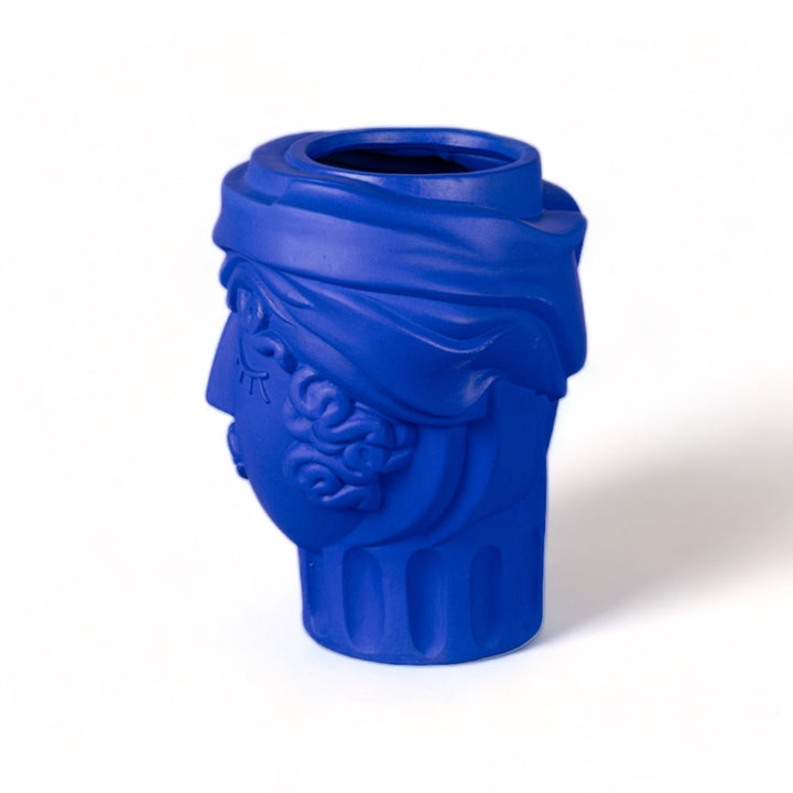 Seletti Magna Graecia Terracotta Head Vase Woman Blue, profile of the headscarf and closed eyes