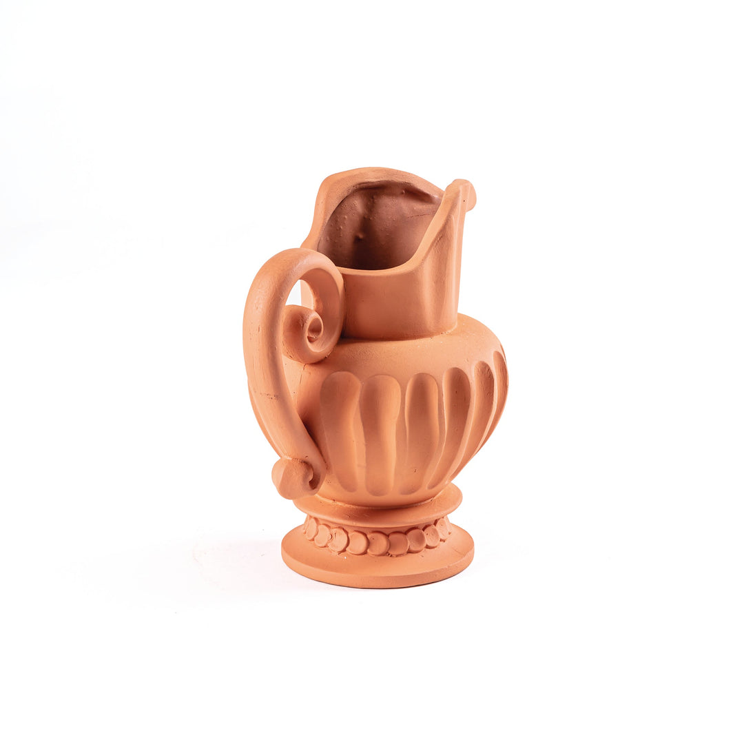 Seletti Magna Graecia Terracotta Caraffa, angled view down into the open spout