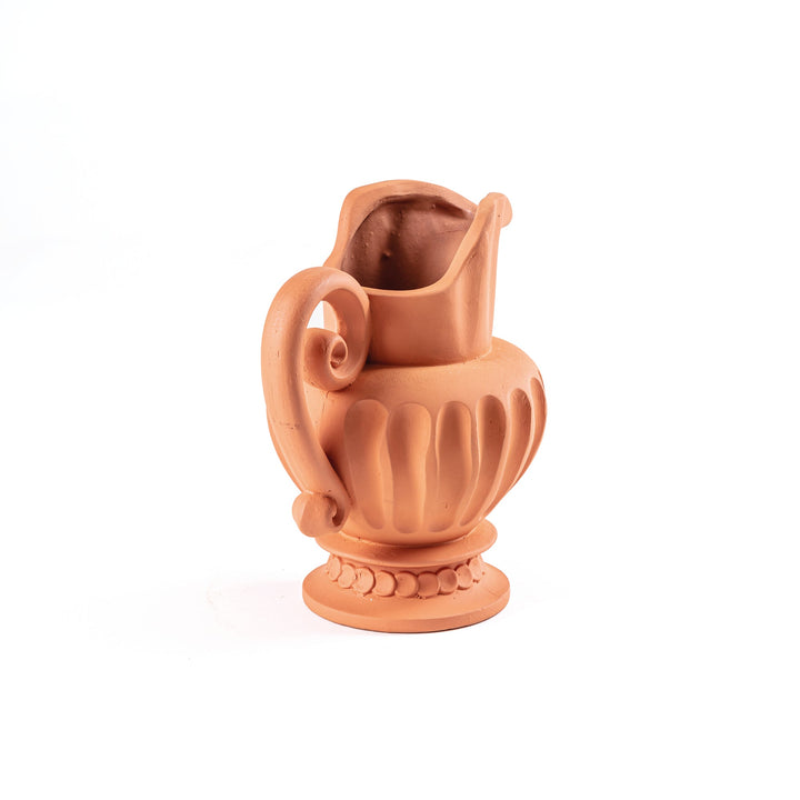 Seletti Magna Graecia Terracotta Caraffa, angled view down into the open spout