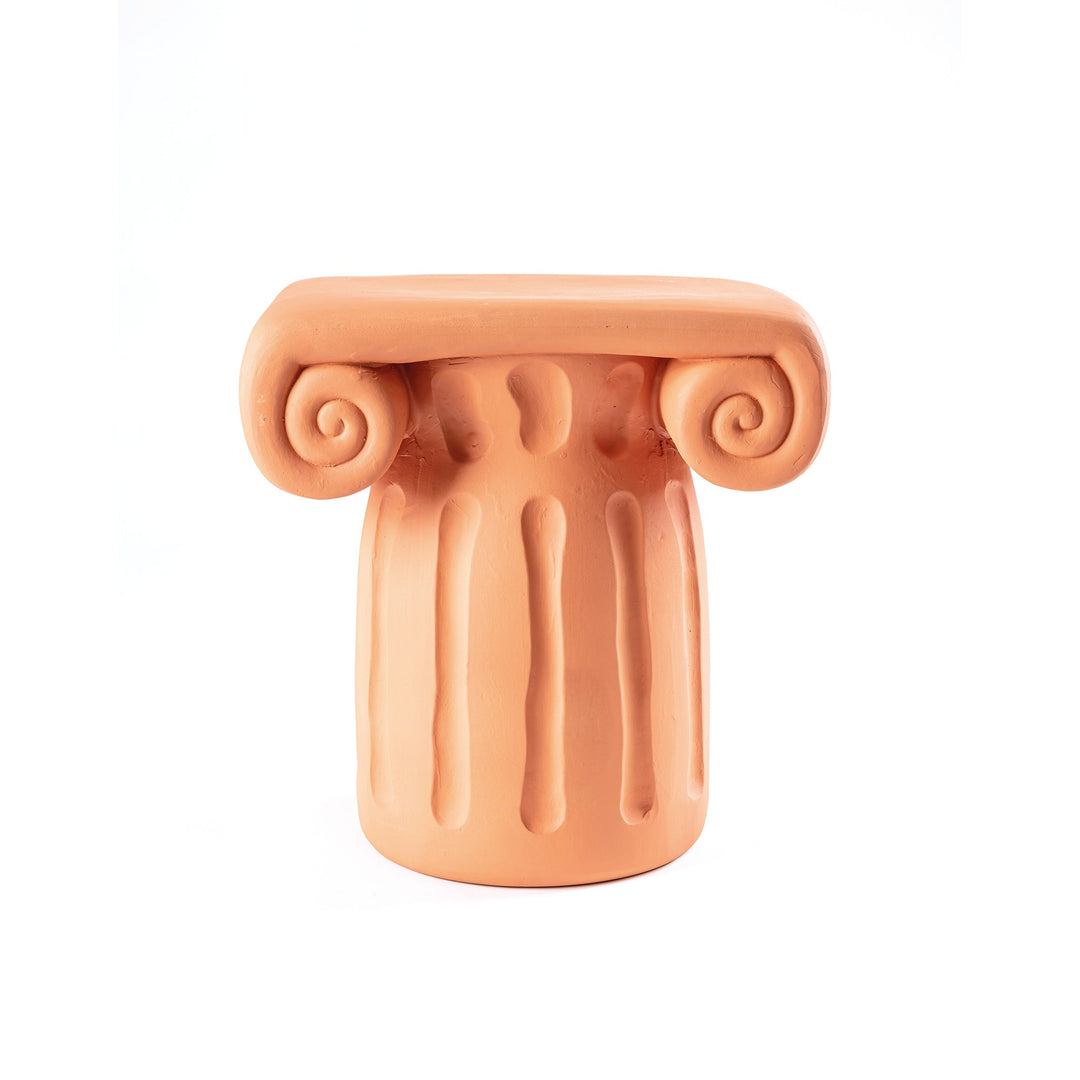Seletti Magna Graecia Terracotta Capitello Stool, terracotta stool shaped like an Ionic capital with scroll volutes