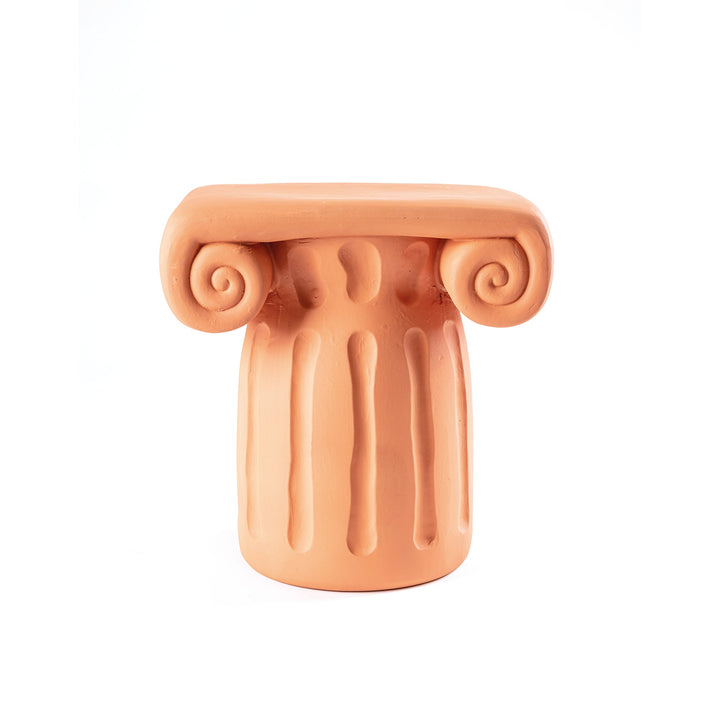 Seletti Magna Graecia Terracotta Capitello Stool, terracotta stool shaped like an Ionic capital with scroll volutes