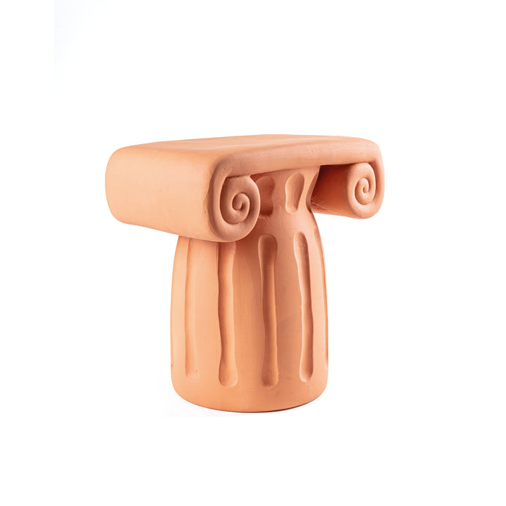 Seletti Magna Graecia Terracotta Capitello Stool, three-quarter view of the capital stool