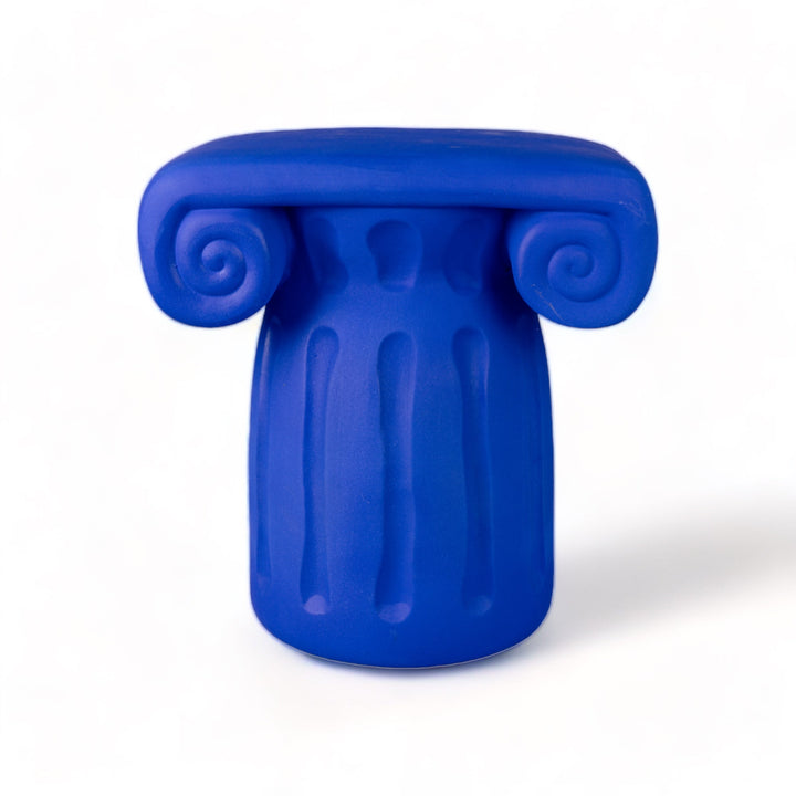 Seletti Magna Graecia Terracotta Capitello Stool Blue, cobalt blue Ionic capital stool with scroll volutes, front view