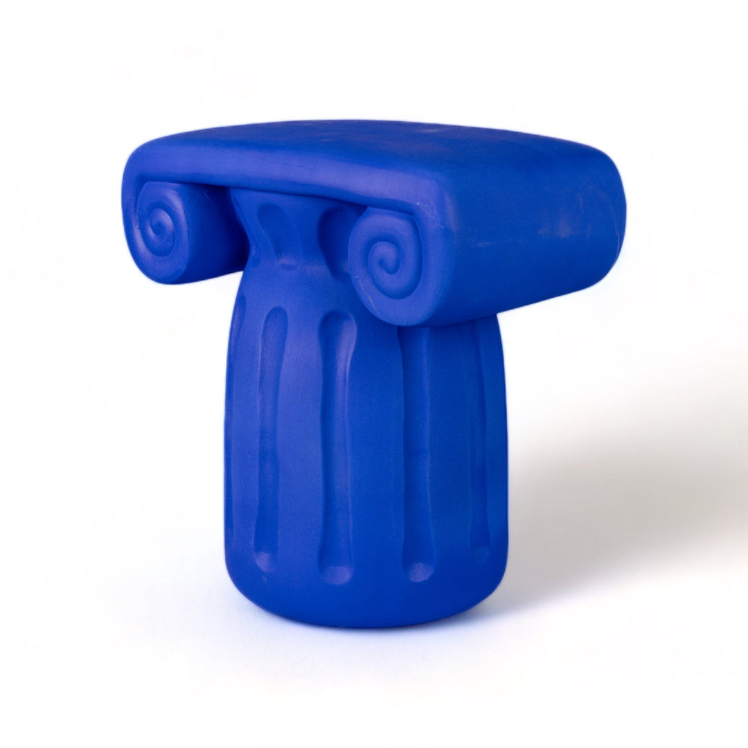 Seletti Magna Graecia Terracotta Capitello Stool Blue, three-quarter view of the blue capital and fluted column