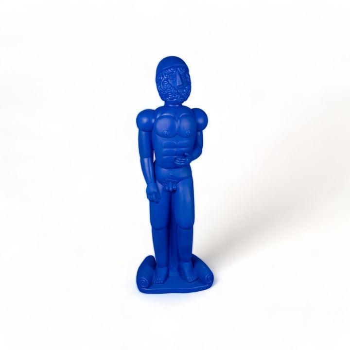 Seletti Magna Graecia Terracotta Bronzo Helmet Statue Blue, cobalt blue helmeted warrior statue, front view