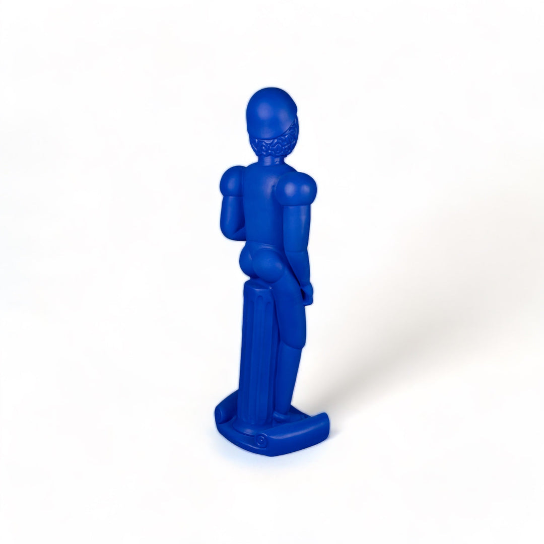 Seletti Magna Graecia Terracotta Bronzo Helmet Statue Blue, three-quarter view of the helmeted figure