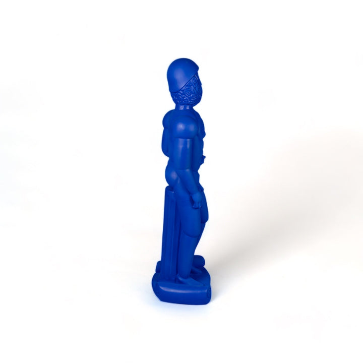 Seletti Magna Graecia Terracotta Bronzo Helmet Statue Blue, side profile of the blue helmeted warrior