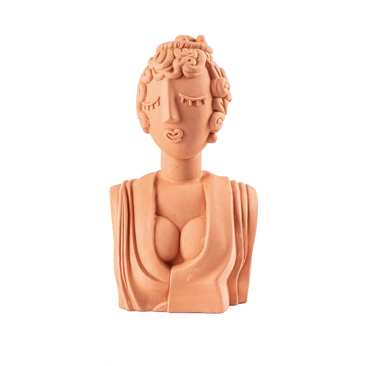 Seletti Magna Graecia Terracotta Bust Poppea, terracotta bust of Poppea with piled curls and a draped neckline