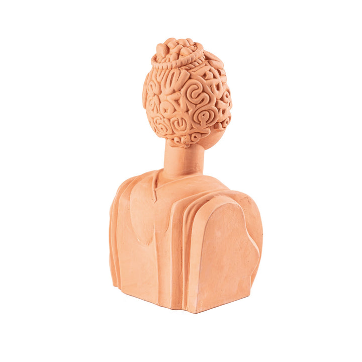 Seletti Magna Graecia Terracotta Bust Poppea, back view of the bust showing the coiled hair
