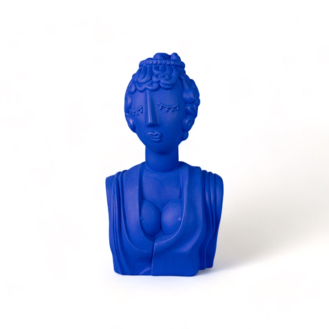 Seletti Magna Graecia Terracotta Bust Poppea Blue, cobalt blue bust of Poppea with piled curls