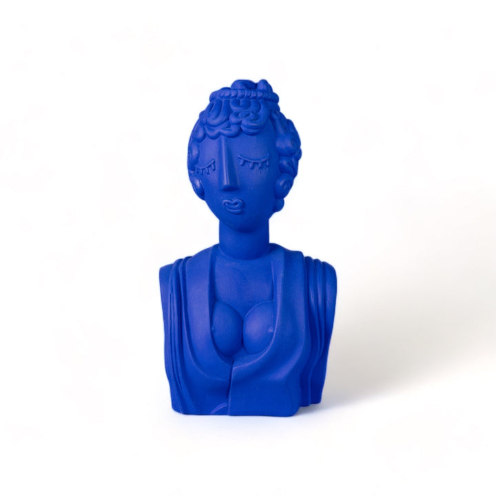 Seletti Magna Graecia Terracotta Bust Poppea Blue, cobalt blue bust of Poppea with piled curls