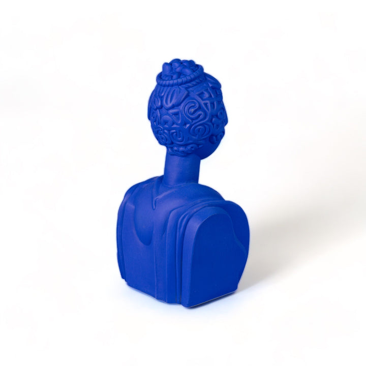 Seletti Magna Graecia Terracotta Bust Poppea Blue, rear three-quarter view of the blue bust