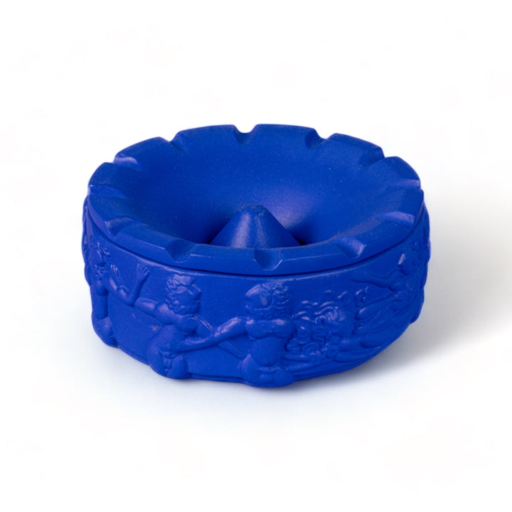 Seletti Magna Graecia Terracotta Ashtray Dialogues Blue, cobalt blue ashtray with a central cone and a frieze of figures