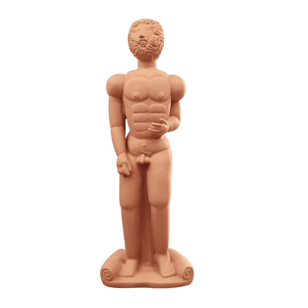 Seletti Magna Graecia Terracotta Bronzo Statue, life-size terracotta statue of a standing Greek warrior, front view