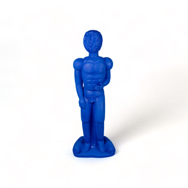 Seletti Magna Graecia Terracotta Bronzo Statue Blue, cobalt blue terracotta warrior statue, front view