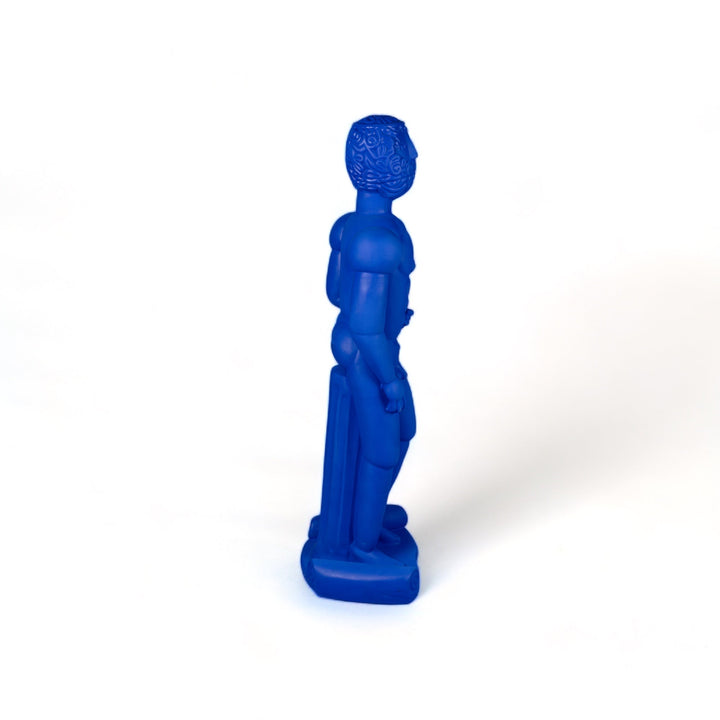 Seletti Magna Graecia Terracotta Bronzo Statue Blue, side profile of the blue warrior on its base