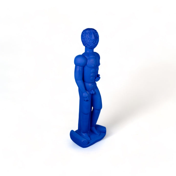 Seletti Magna Graecia Terracotta Bronzo Statue Blue, rear three-quarter view of the statue
