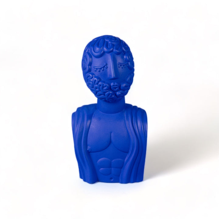 Seletti Magna Graecia Terracotta Bust Man Blue, cobalt blue bust of a bearded man with sculpted curls