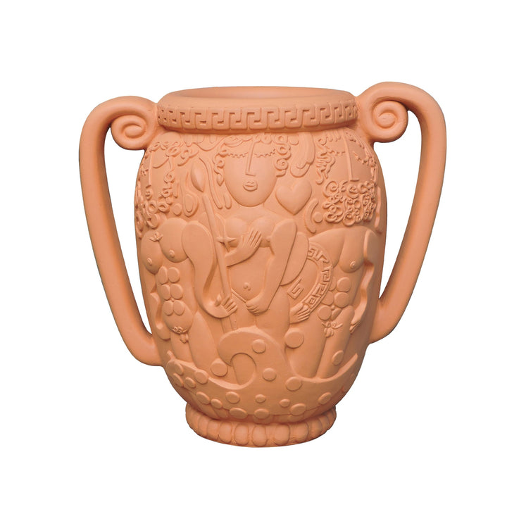 Seletti Magna Graecia Terracotta Amphora Vase, terracotta amphora with two looped handles and a relief of classical figures