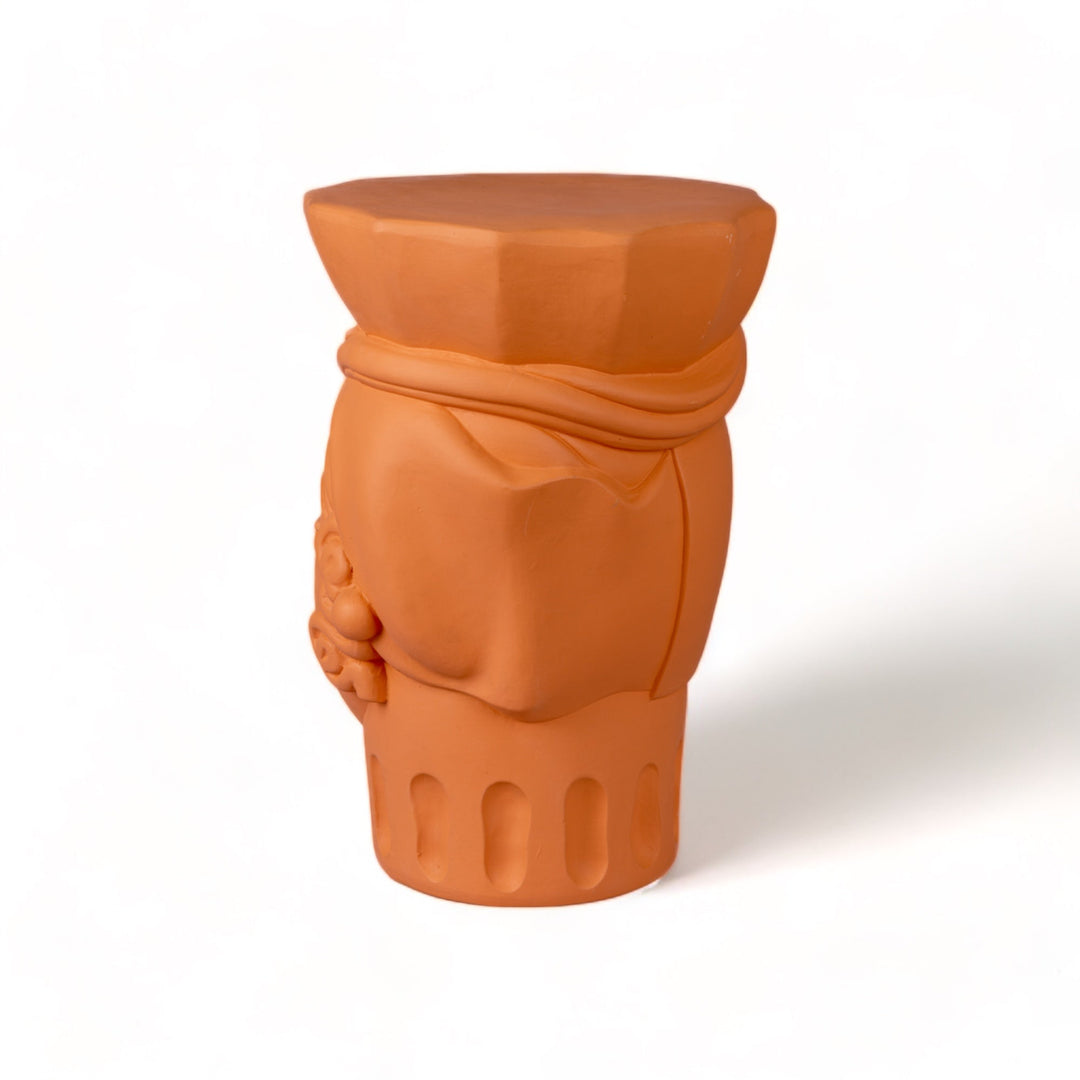 Seletti Magna Graecia Terracotta Stool Woman, rear view of the headscarf and fluted base