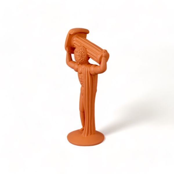 Seletti Magna Graecia Terracotta Statuette Ercole, terracotta statuette of Hercules lifting a column on his shoulder
