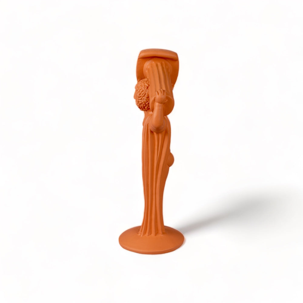 Seletti Magna Graecia Terracotta Statuette Ercole, side profile of the slender Hercules figure on its round base